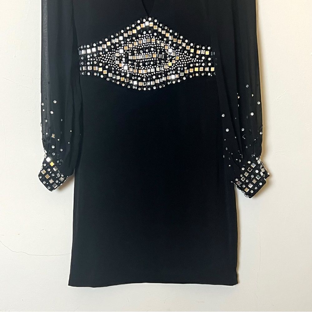 Kiki Riki Jewel Embellished Sheer Sleeve Choker Bodycon Dress, Size Medium Black - Picture 6 of 17